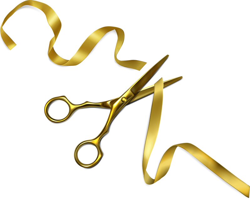 Scissors cutting ribbon